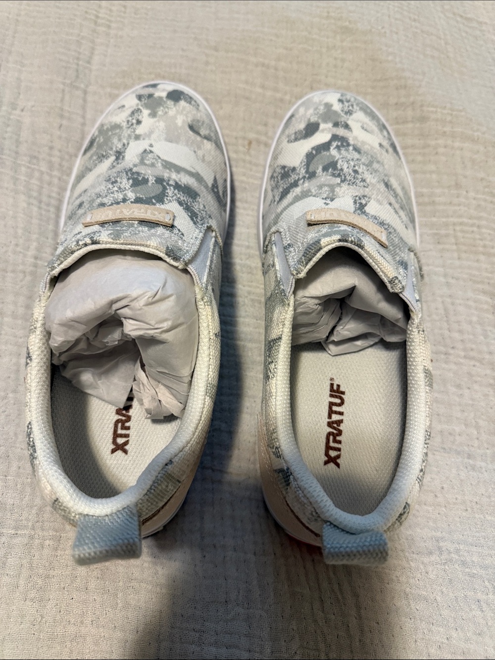 Women’s Slip-On Sneakers in Light Gray Camo